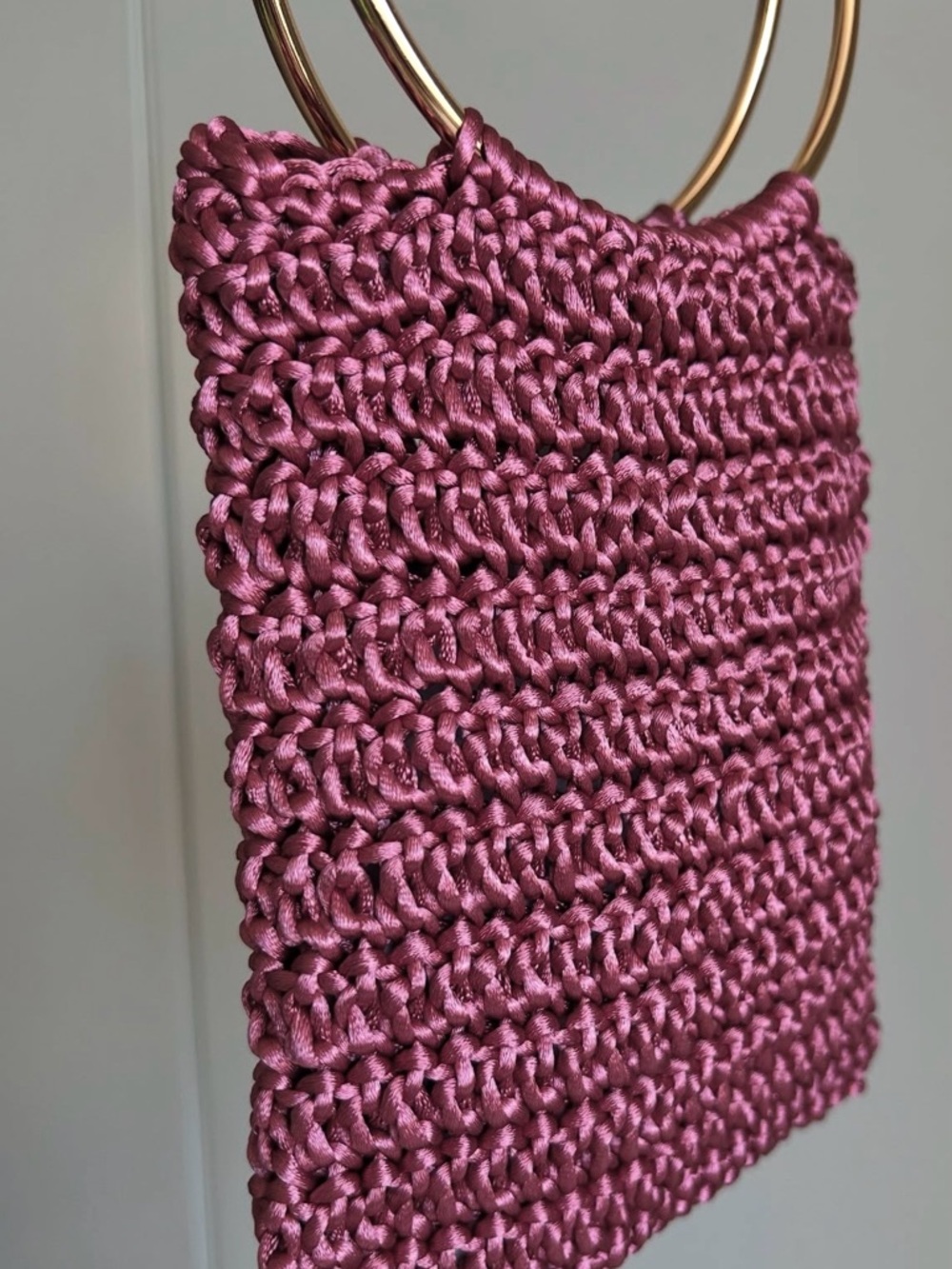 Handcrafted Mauve Crochet Ring-Handle Tote